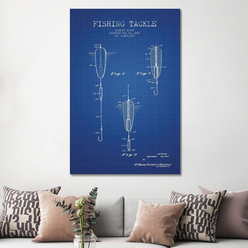 Raymond McVay Fishing Tackle Patent Sketch by Aged Pixel - Wrapped Canvas Print, 152.5 cm H x 101.5 cm W x 3.175 cm D