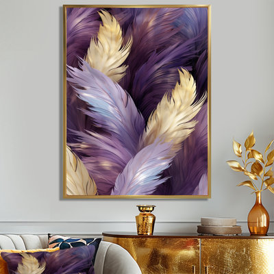 Mystic Plumage Purple And Gold Feathers - Boho Feather Wall Art Print