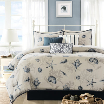 Édredon 7 pièces bleu grand - 180Tc coton tissé croisé avec thème 200Tc décor et broderie