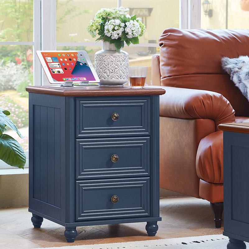 18" Farmhouse Nightstand With Charging Station And USB Port,Night Stand With 3 Drawers, Wood Bedside End Table With Storage, Bed Side Tables For Bedroom Living Room And Closet