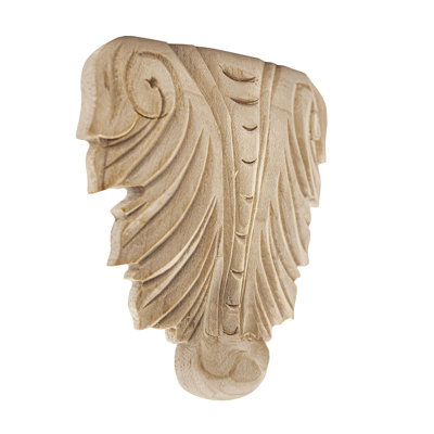RWC006-S_3-1 / 4 po X 2 3/4 po X 5/8 po Applique en bois d'acanthe en bois sculpté à la main sans finition nord-américaine