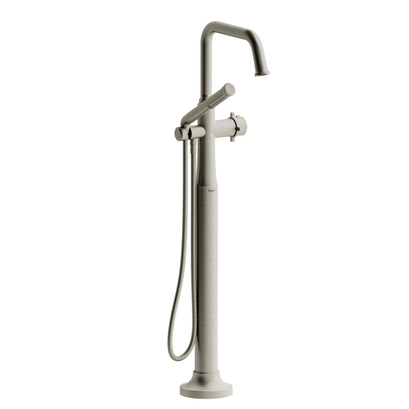Momenti Single Hole Floor Mounted Clawfoot Tub Trim with U-Spout, Brushed Gold, Small Cross
