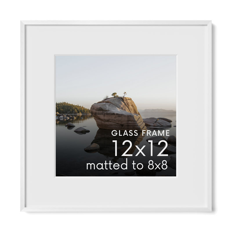 Cadre photo en métal avec verre, Blanc, L 12 po x H 12 po