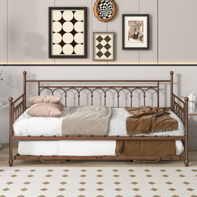 Rackers Twin Steel Metal Day Bed with Pop Up Trundle And Storage Bag by Red Barrel Studio