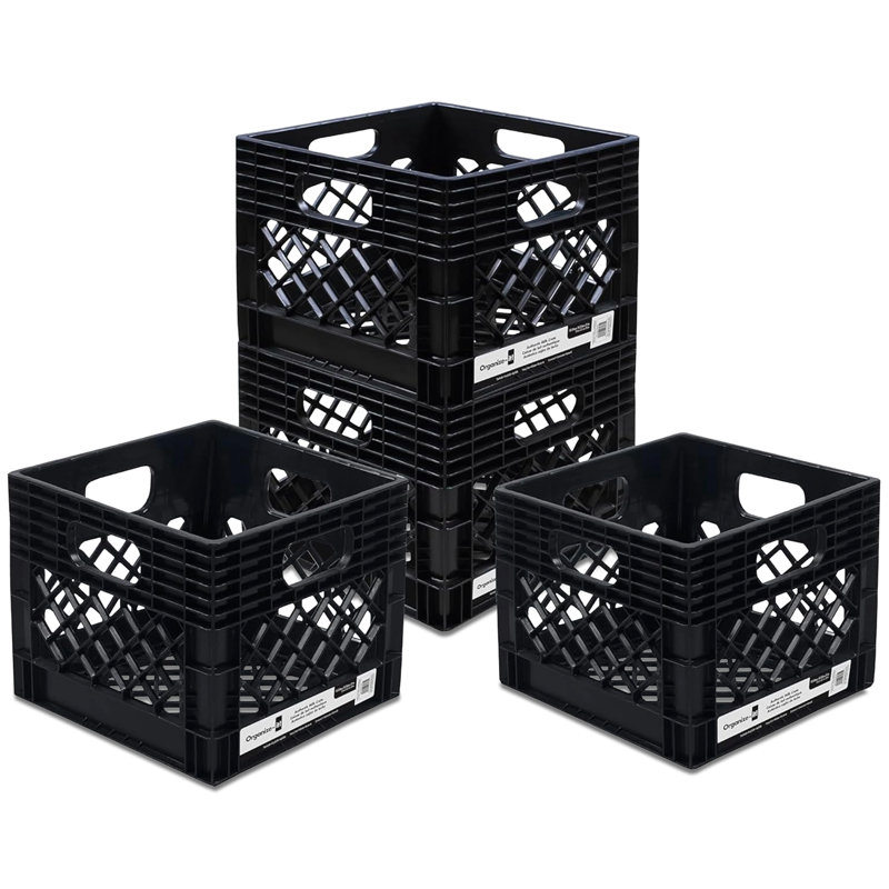 ORGANIZE-IT! Storage Milk Crate, Heavy-Duty Versatile Organizers, Black, 4 Pack, 11" H x 13.78" W x 13.62" D