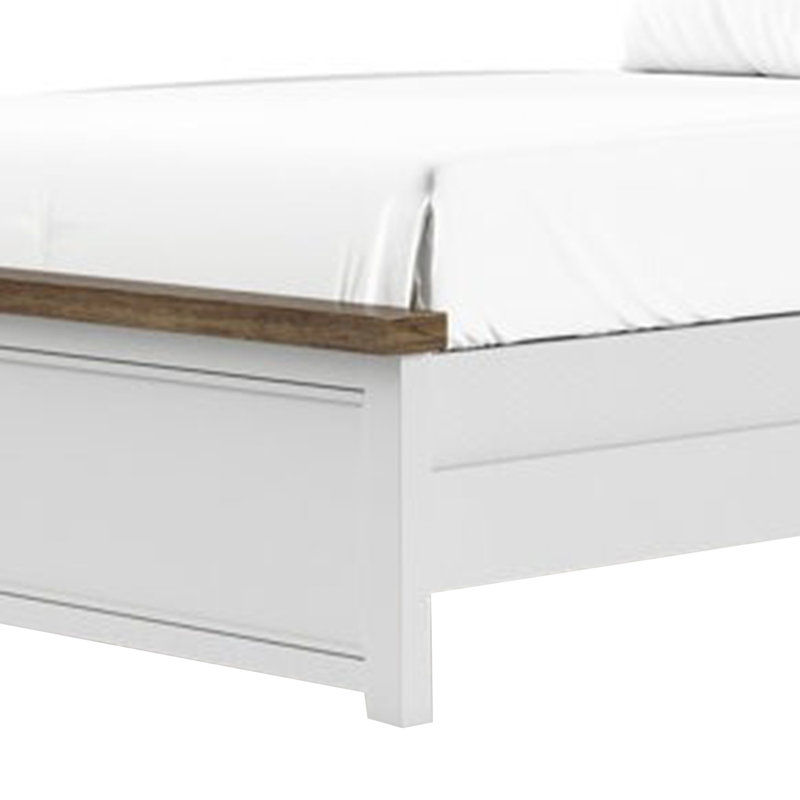 Tête de lit à panneau encastré Tela, avec garniture brun foncé, blanc, Blanc / Brun foncé, Double