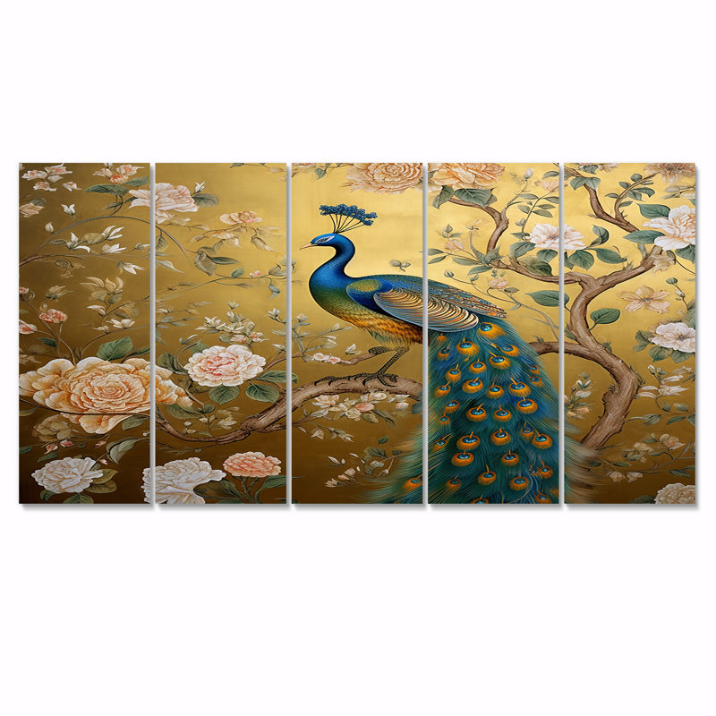 Chilmark - paon, art mural sur toile 5 pièces, H 32 po x l 80 po