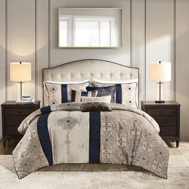 Édredon très grand - bleu marine avec coussins décoratifs de 16 po et taies décoratives pour chambre à coucher,, Marine