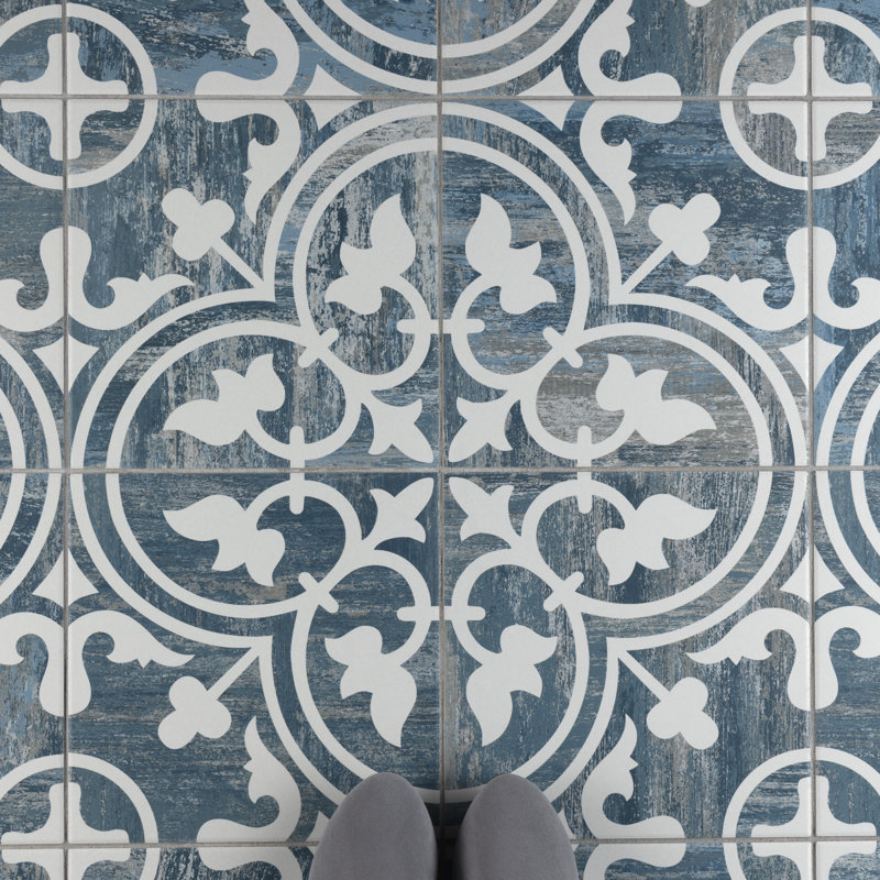 Cassis Arte 10" x 10" Porcelain Patterned Wall & Floor Tile, Blue Day