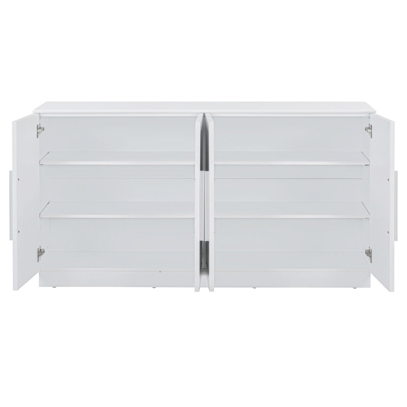 Buffet avec rangement et armoire à buffet avec poignées argentées Trexm , Blanc