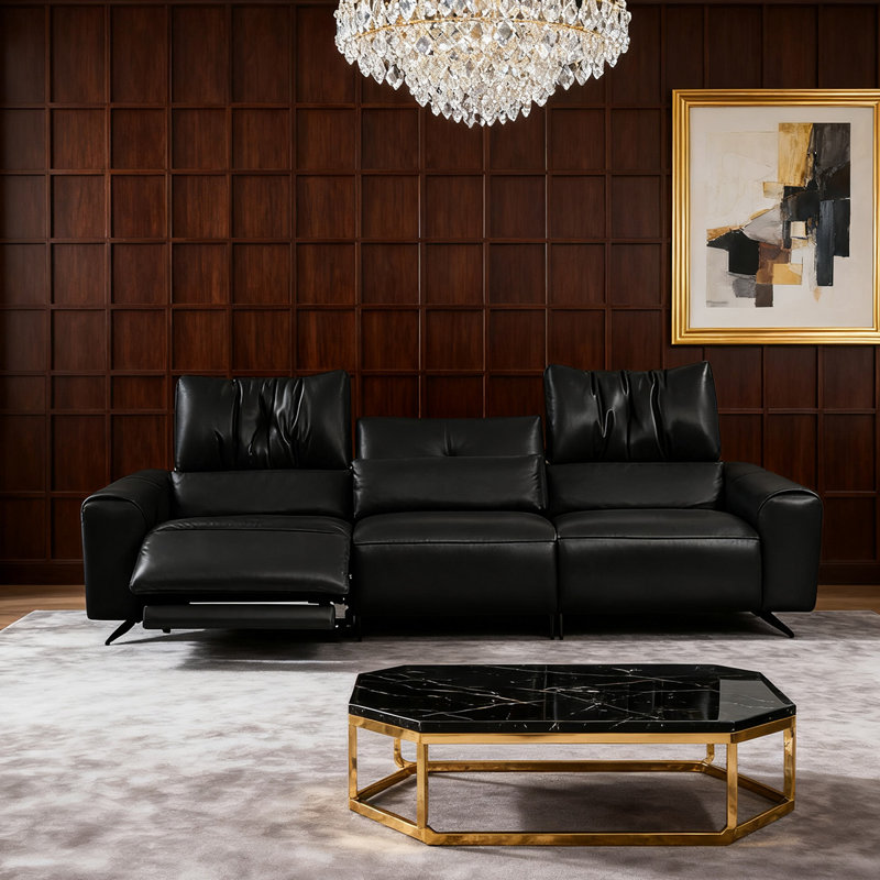Canapé noir en cuir véritable multifonctionnel noir, Noir