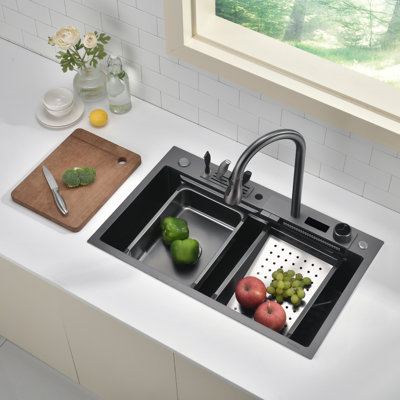 Ensemble d'évier de cuisine en acier inoxydable Lefton 304, cascade, gris, KS2204-2B