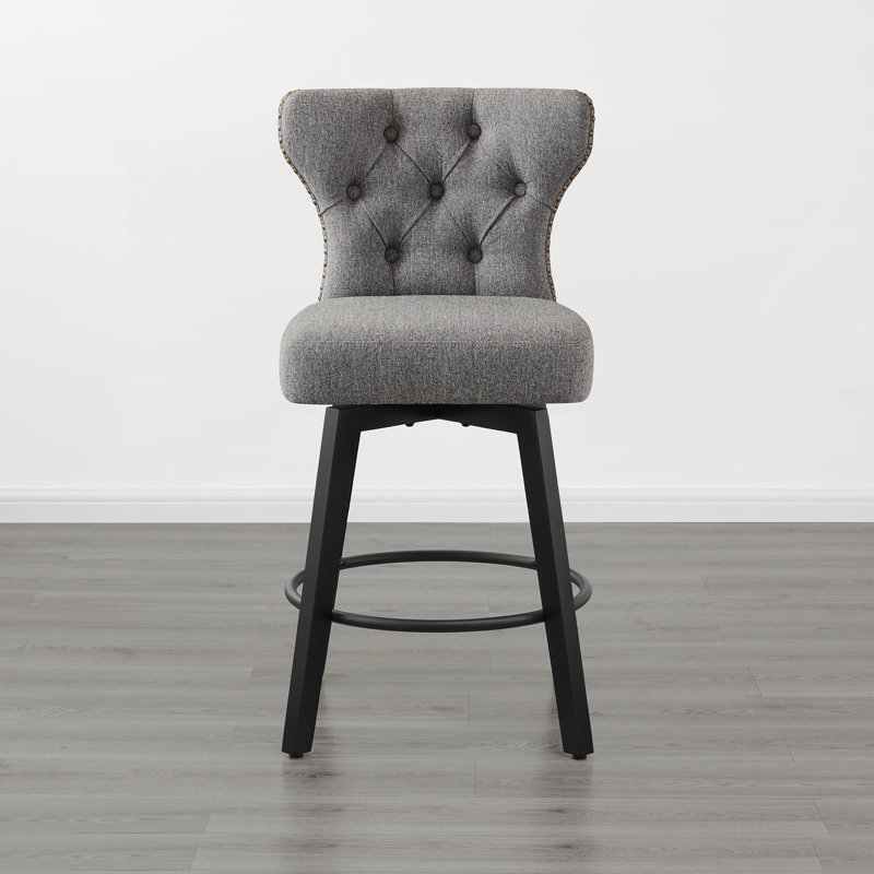 Tabouret de comptoir pivotant et capitonné, Gris foncé, 1