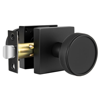 Bouton de porte de passage noir, bouton de porte moderne en alliage de zinc noir mat pour porte de placard, poignée de porte carrée moderne robuste - paquet de 1