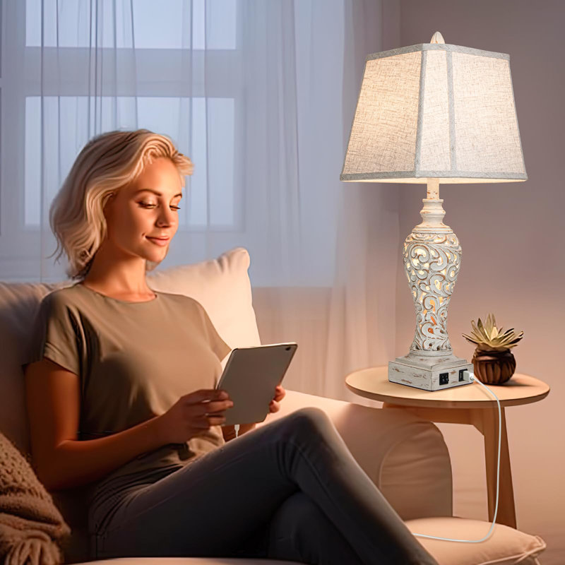 Lisinski Wood USB Table Lamp, White