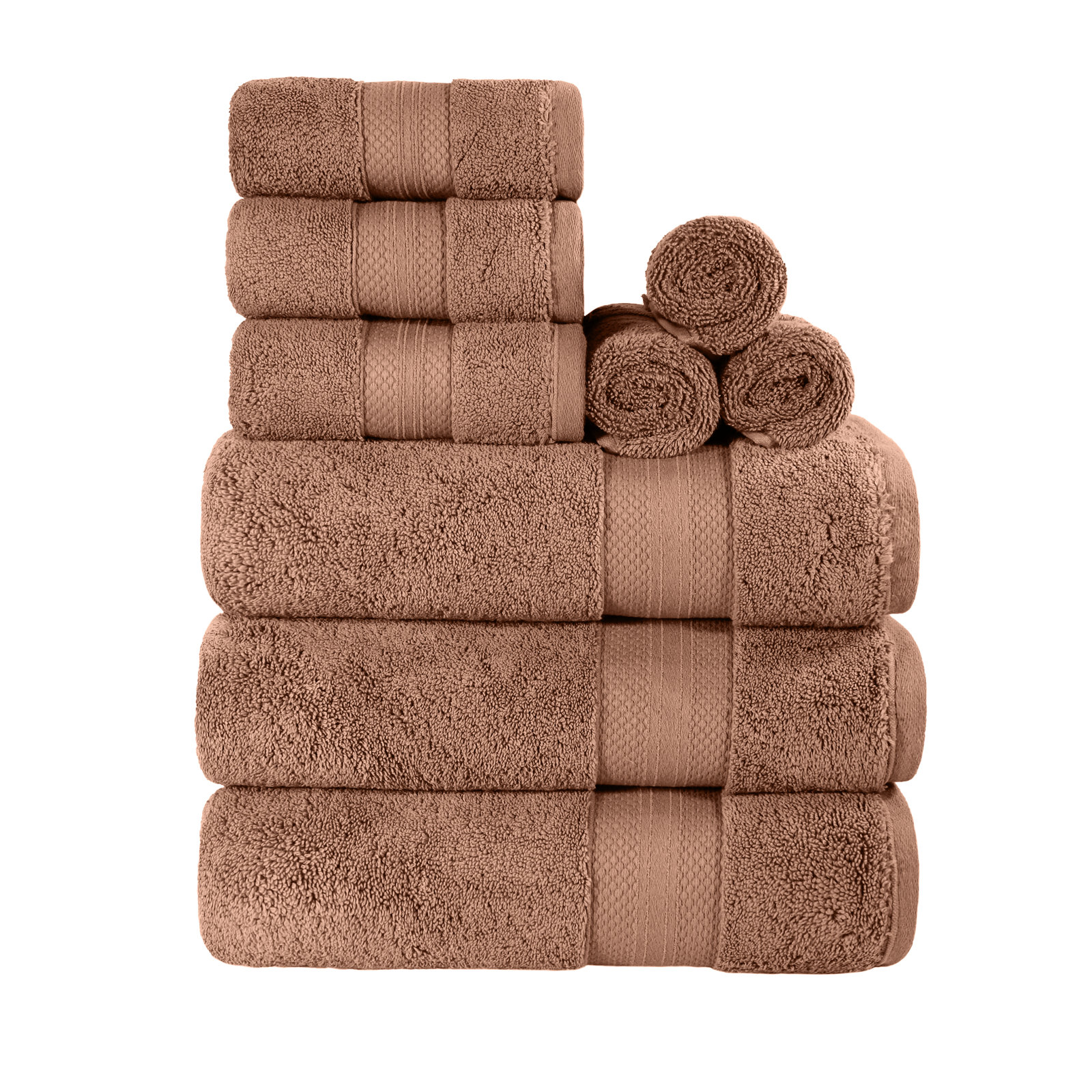 Finnian Ultra-Plush Heavyweight, 100% Turkish Towel Collection, Taupe, 9 Piece Towel Set