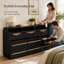Commode 9 tiroirs Mid-Century avec éclairage DEL et tablettes de rangement-369137113
