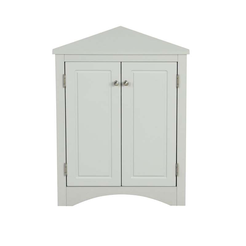 Modern Waterproof Corner Storage Cabinet, Sturdy MDF Triangle Floor Cabinet With Doors For Bathroom & Kitchen, Ivory