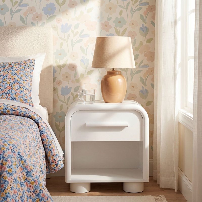Table de chevet 1 tiroir Rayshawn, Blanc mat