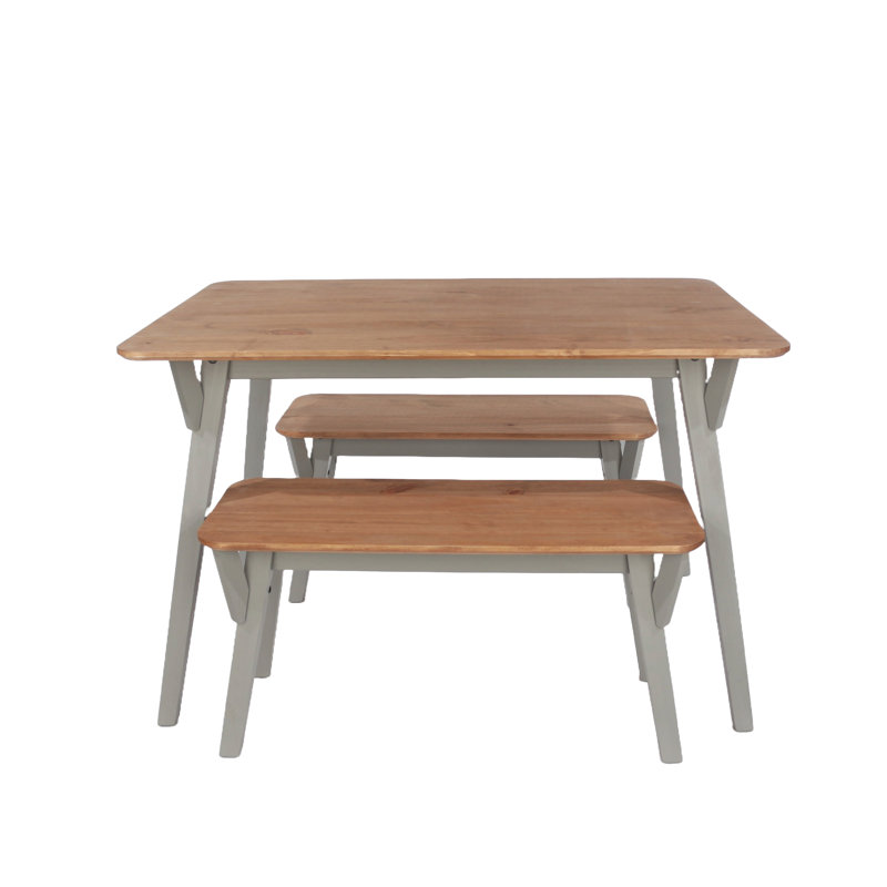 Claypoole 4 - Person Pine Solid Wood Grey & Antique Wax Dining Set, 75cm H x 140cm W x 80cm D
