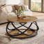 Table basse ronde de 31,5 po avec tablettes de rangement, table de bout ronde à 2 niveaux avec cadre en métal pour le salon, petit espace, brun-991583762