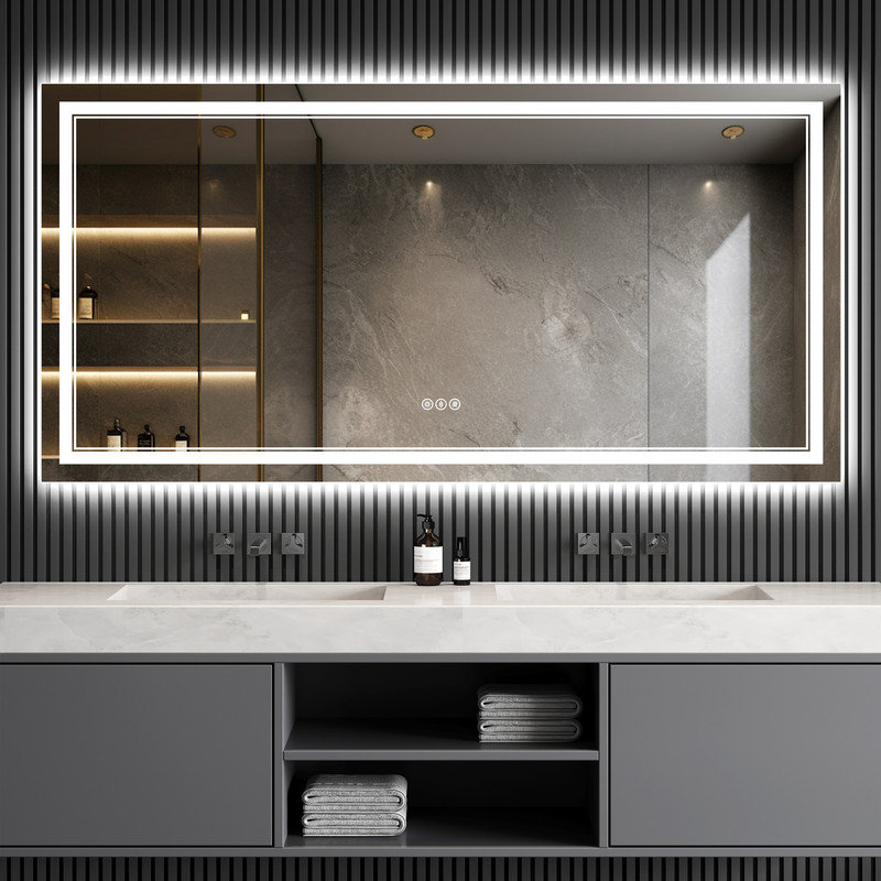 Harana Front and Back Lighting Dimmable Anti-Fog Bathroom/Vanity Mirror with Tempered Glass, 32" x 72"