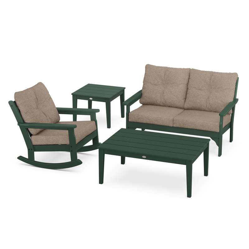 Vineyard 4-Piece Deep Seating Rocker Set, Green, Spiced Burlap
