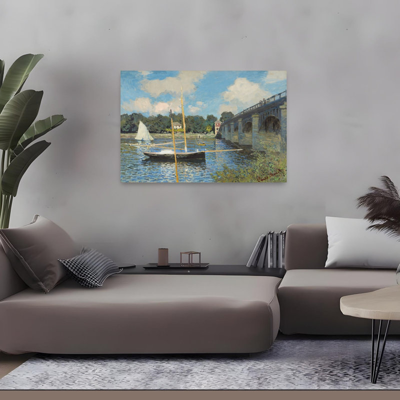 The Bridge At Argenteuil Classic Impressionist Abstract Coastal Landscape Wall Art Print by Claude Monet - Wrapped Canvas Print