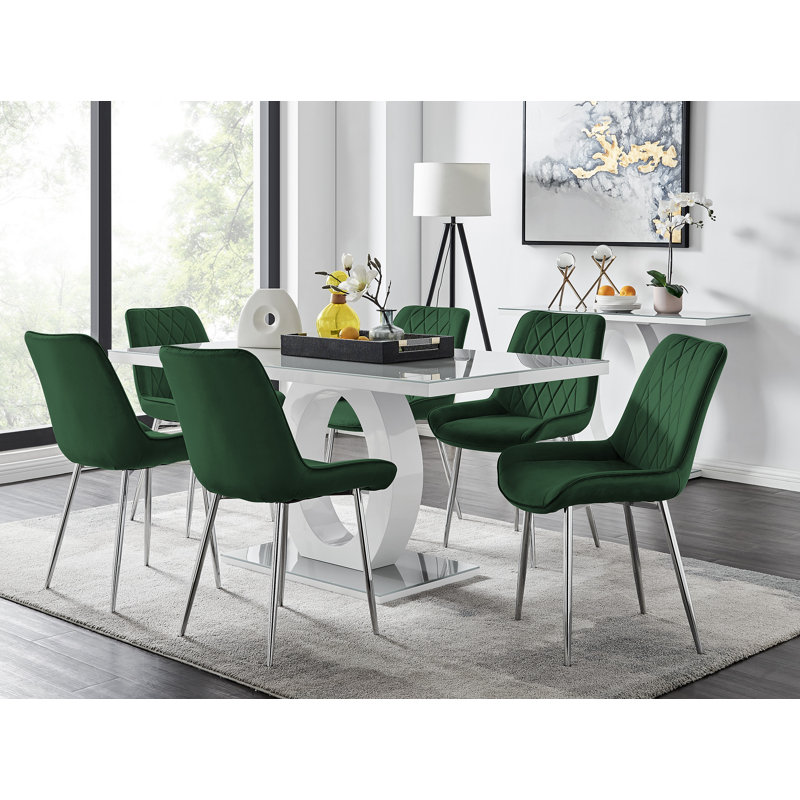 Eubanks Dining Set with 6 Chairs, Green/Silver, Grey/White