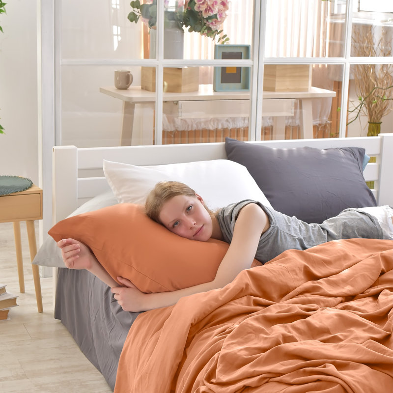 Ensemble de housse de couette en rayonne de bambou et lin, Très grand, Orange brûlé