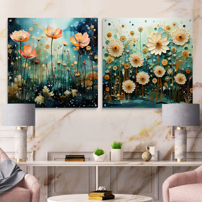Sunrise Blue Bonnets Field I - ensemble de 2 peintures murales en acrylique Blue Bonnets