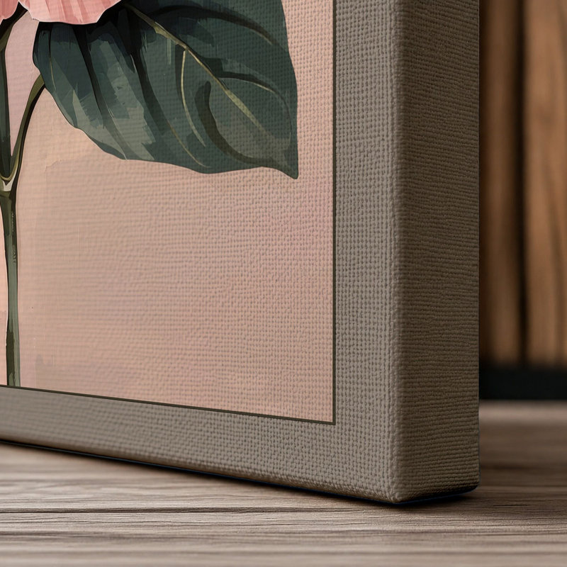 Pink Hibiscus Botanical - Wrapped Canvas, 18x12 - 45.7 x 30.5 cm, Taupe Border
