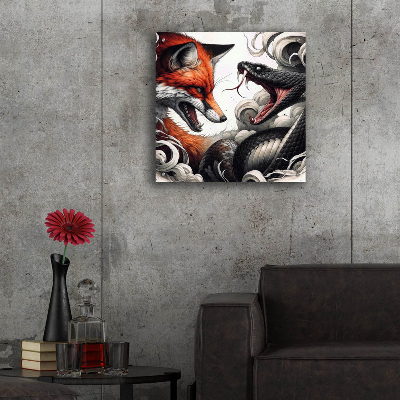  «Fox and Snake» par Rich Monet, art mural en verre acrylique, H 24 po x l 24 po x P 0,2 po