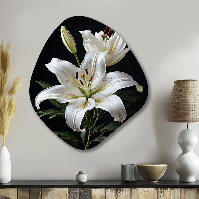 Décoration murale irrégulière lys noir et blanc en forme de nébuleuse lis - blanc, H 35 po x l 31 po x P 1 po