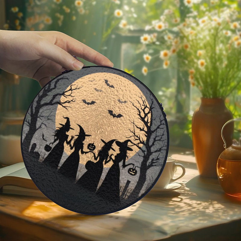 Panneaux de vitrail Witch Graveyard Art Suncatcher pour décor de fenêtre, 11,8 x 11,8 po (30 x 30 cm)