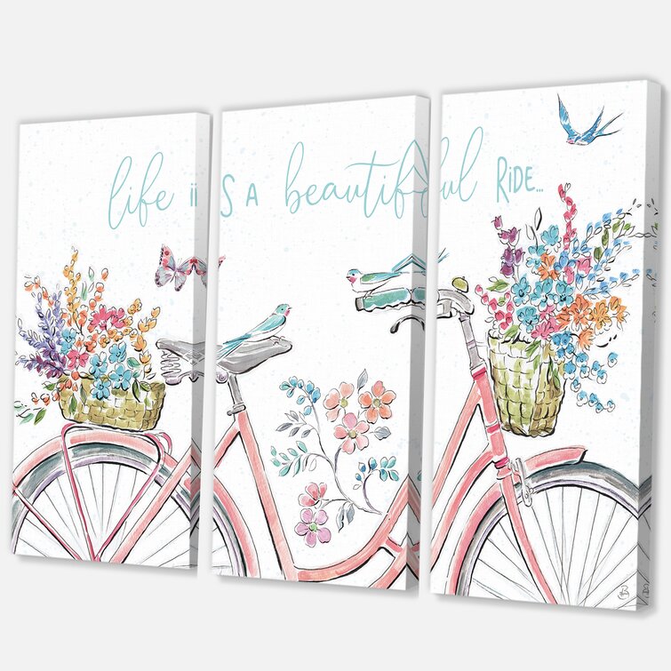Bless international Spring Bike Bouquet On Canvas 3 Pieces Painting ...
