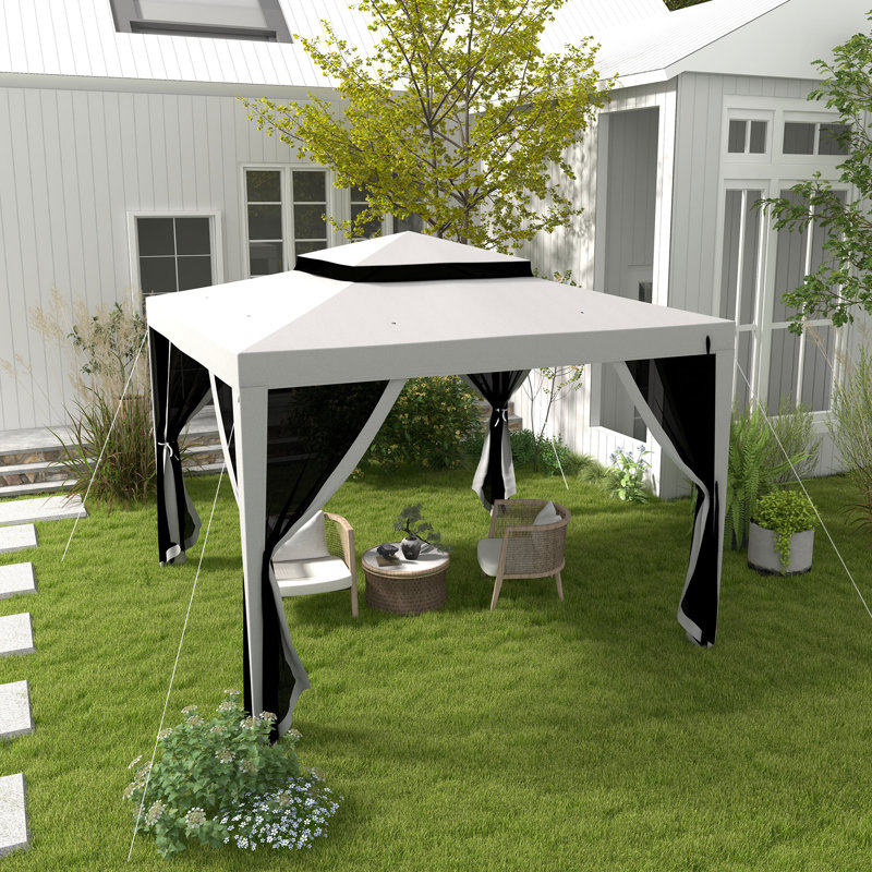 10'x10' Canopy Tent with Mesh Netting and Double Tier Roof, Grey
