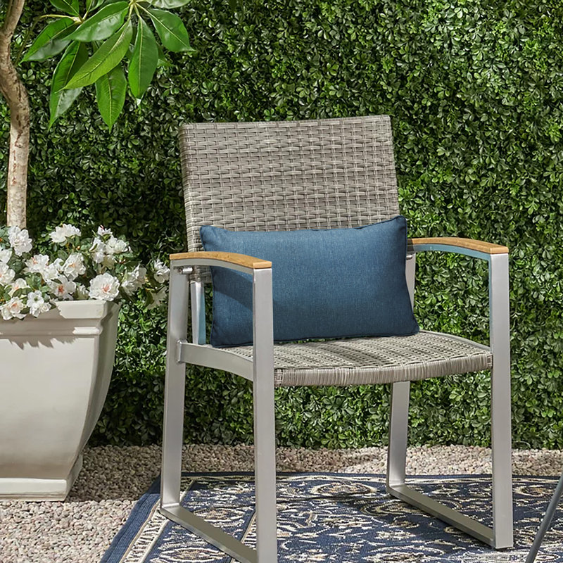 Outdoor Solid Olefin Textured Lumbar Pillow 14 x 26, Blue