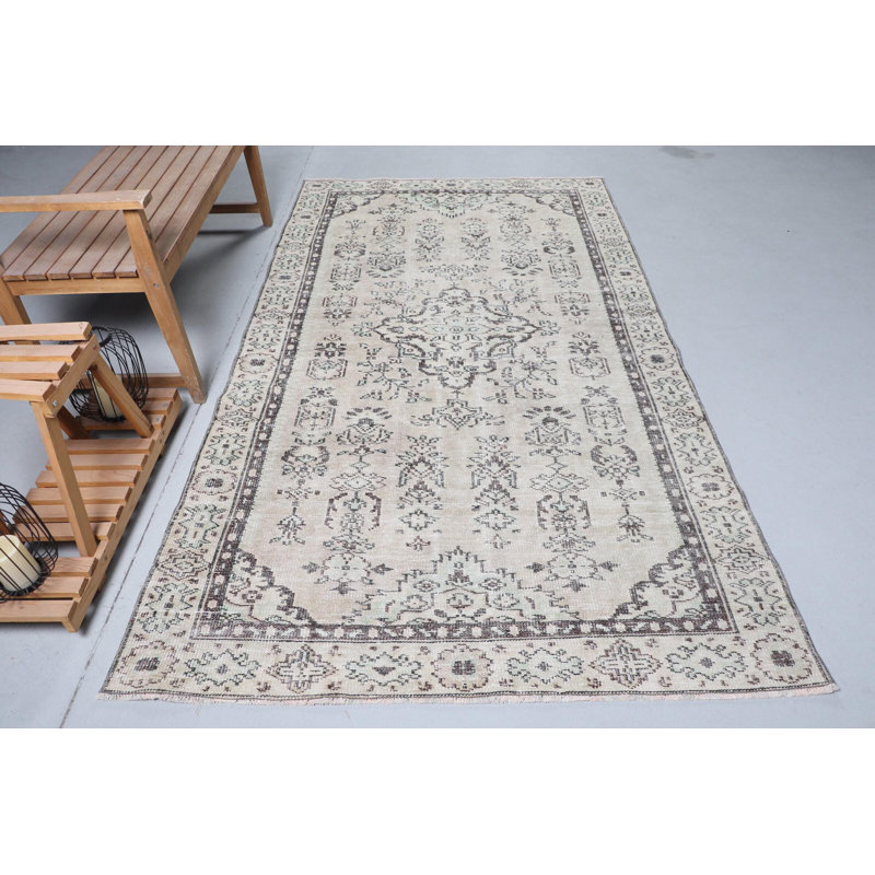 Grand tapis turc beige fait à la main - tapis de couloir Oushak antique pour la décoration intérieure