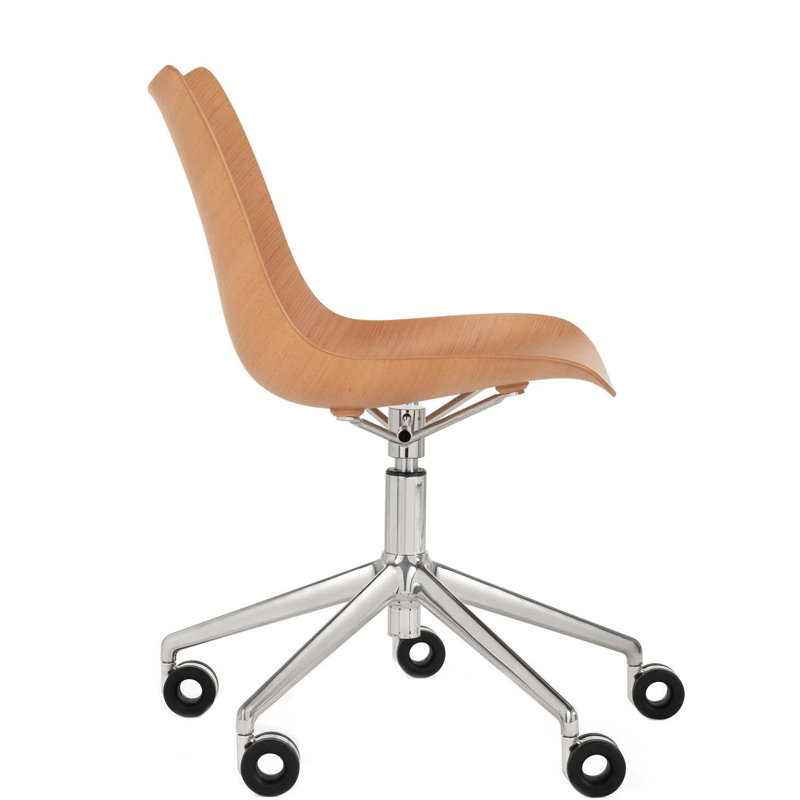 P/Wood Swivel Task Chair, Light Wood/Chrome