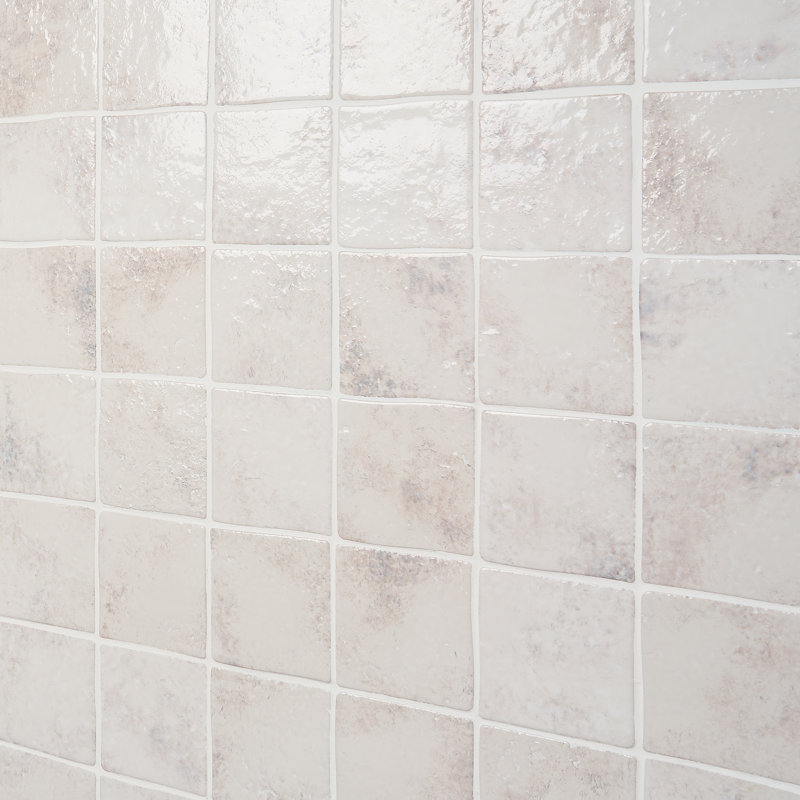 Greta 5x5 Glossy Textured Porcelain Tile, Seashell White