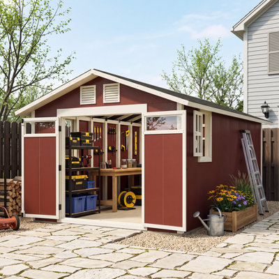Remise de rangement en bois 10 pi x 12 pi avec portes doubles et fenêtres en acrylique