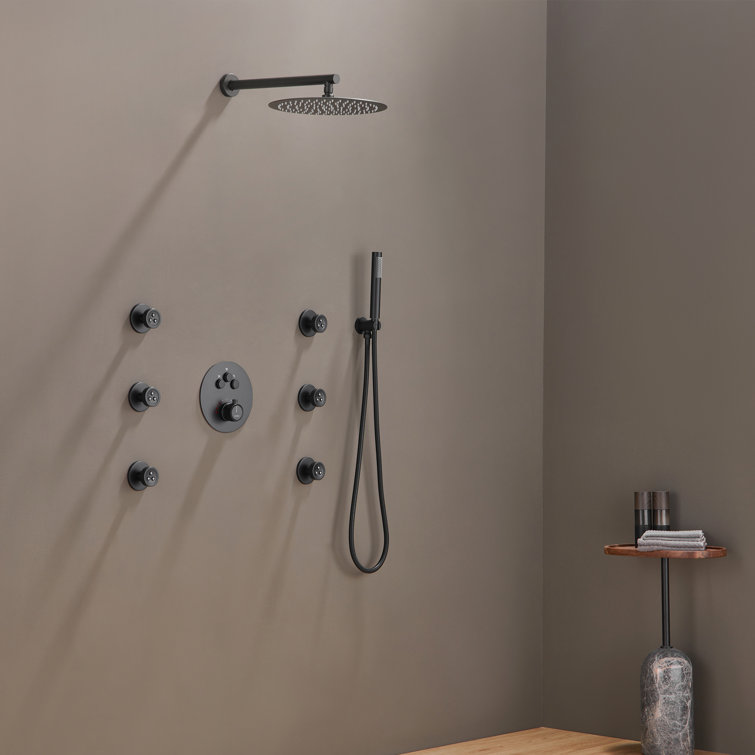 Thermostatic Rainfall Shower System with Rough in-Valve and Shower Body Spray