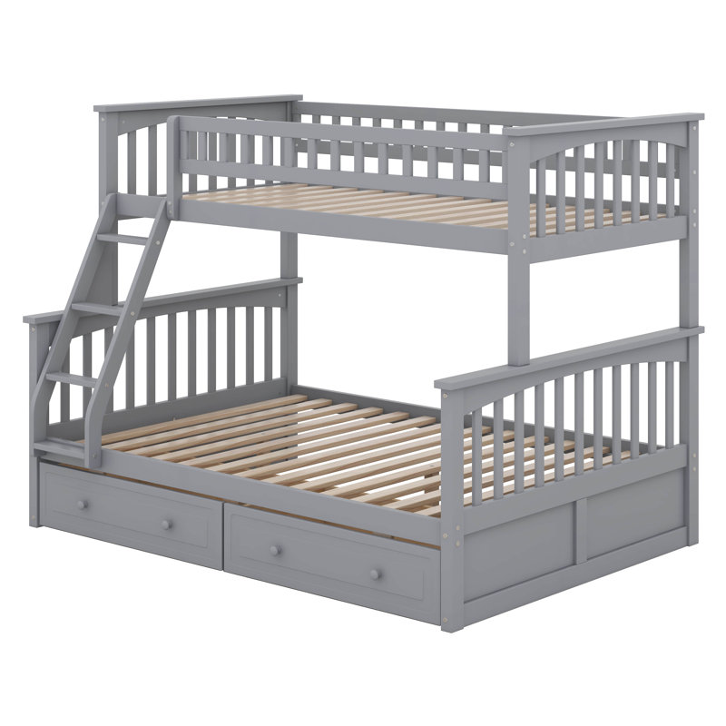 Lit superposé simple au-dessus de double avec tiroirs, lit superposé convertible en bois avec échelles, cadre de lit superposé en bois massif