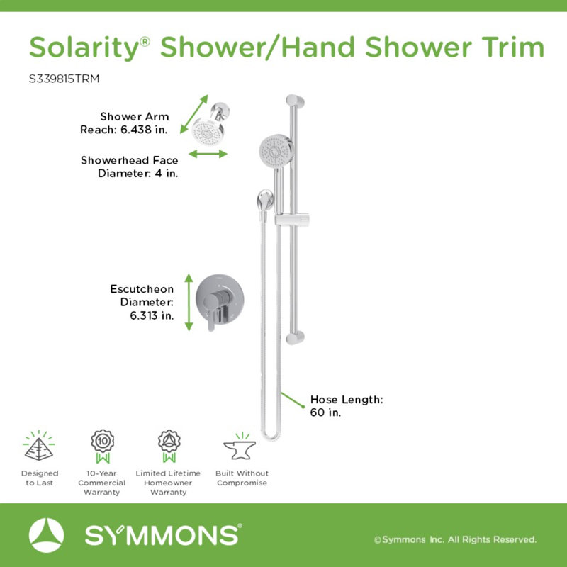 Solarity Hydromersion Single Handle Shower Faucet Trim Kit With Hand Spray And Integral Diverter, Polished Chrome