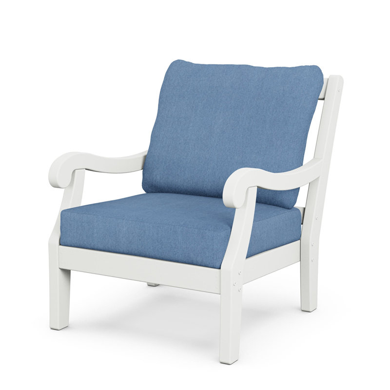 Birch Lane Verlyn 3-Piece Deep Seating Set, Sky Blue Cushion/White Frame