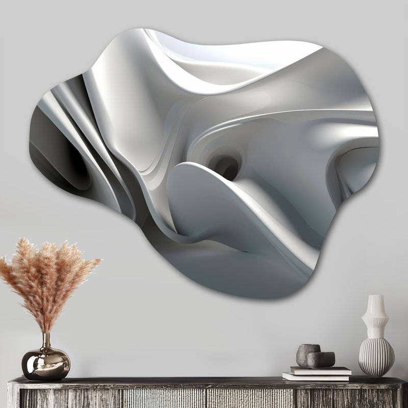 Abstraction contemplative blanche et blanche - vagues abstraites asymétriques, décoration murale en métal, H 27 po x l 35 po