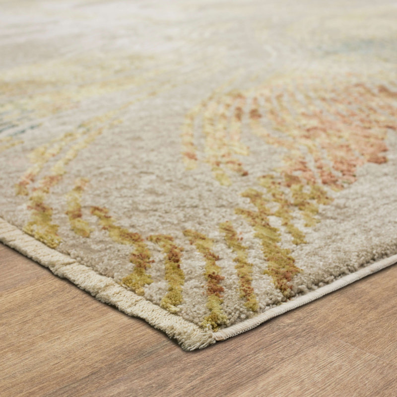 Tapis beige en polyester tissé à la machine Memento, Rectangle 6 pi 6 po x 9 pi 10 po