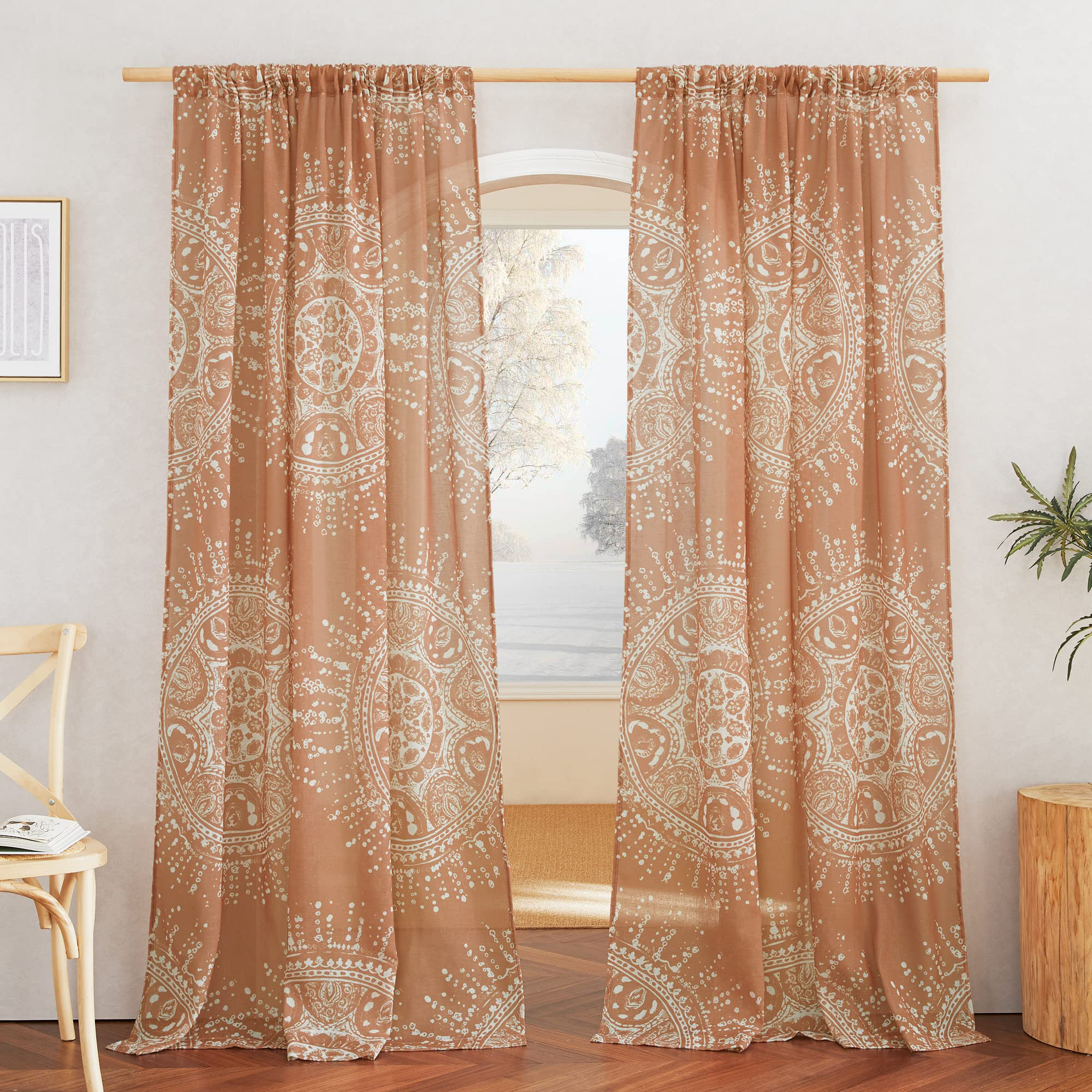 Red Barrel Studio Semi Sheer Terracotta Boho-Chic Linen Curtains 84 ...