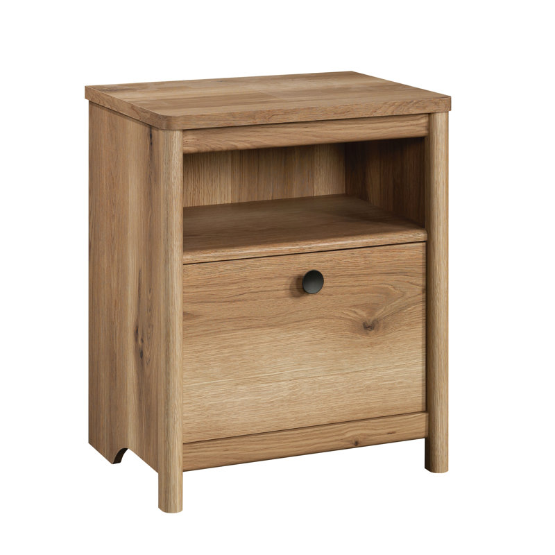 Table de chevet rétro avec tablette ouverte et tiroir lisse, finition brune